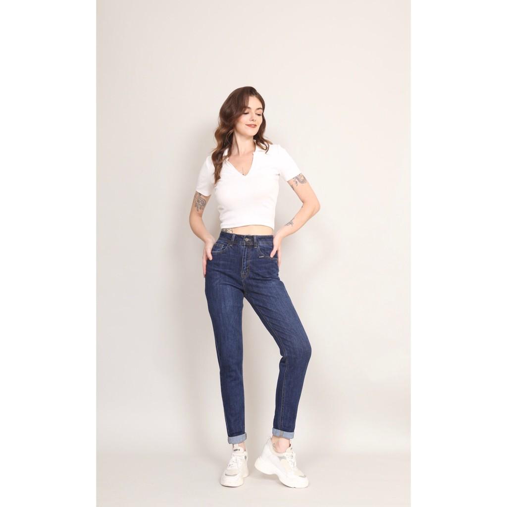 Quần Jean Nữ Baggy Boyfriend Trơn Cạp Lưng Cao co dãn CT Jeans