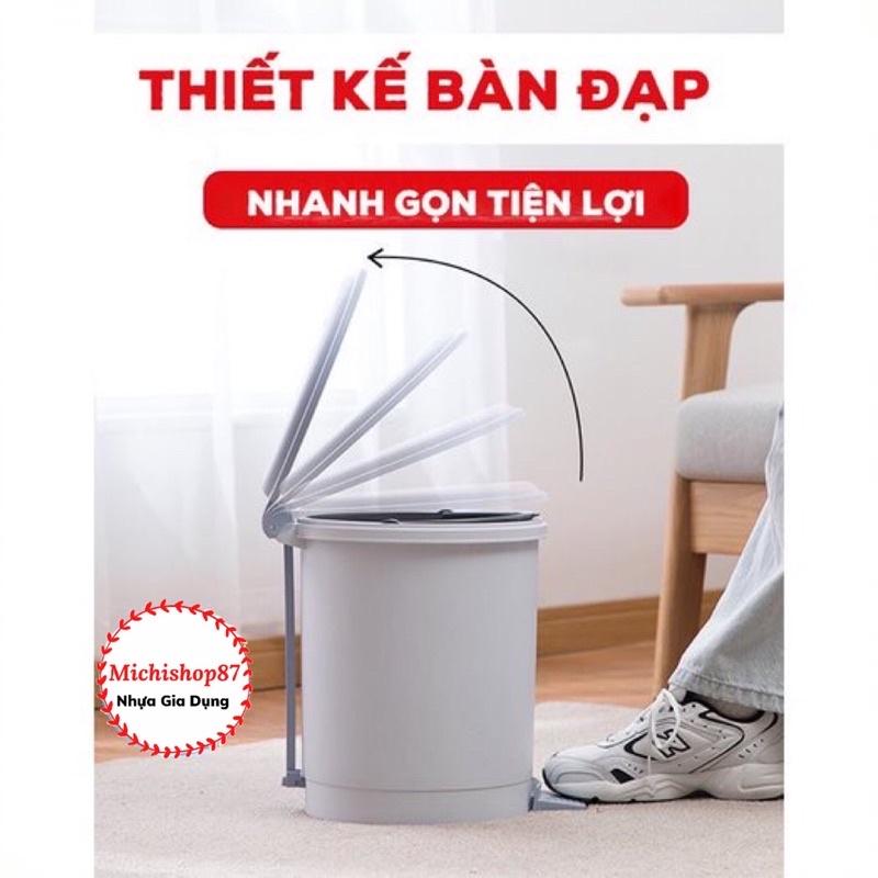 Thùng Rác Nhựa Tròn Đạp Chân 5L - 10L Nhựa Việt Nhật Kiểu Dáng Mới, Thùng Rác Nắp Bật Đạp Chân Thông Minh