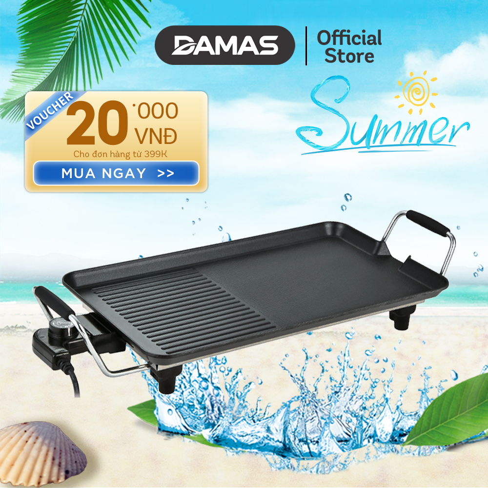 Bếp Nướng Điện DAMAS Electric Grill DK 7558 - Công suất 1500W mạnh mẽ - Thiết kế rãnh thoát dầu mỡ tiện dụng - Lớp phủ chống dính Greblon từ Đức - Hàng chính hãng