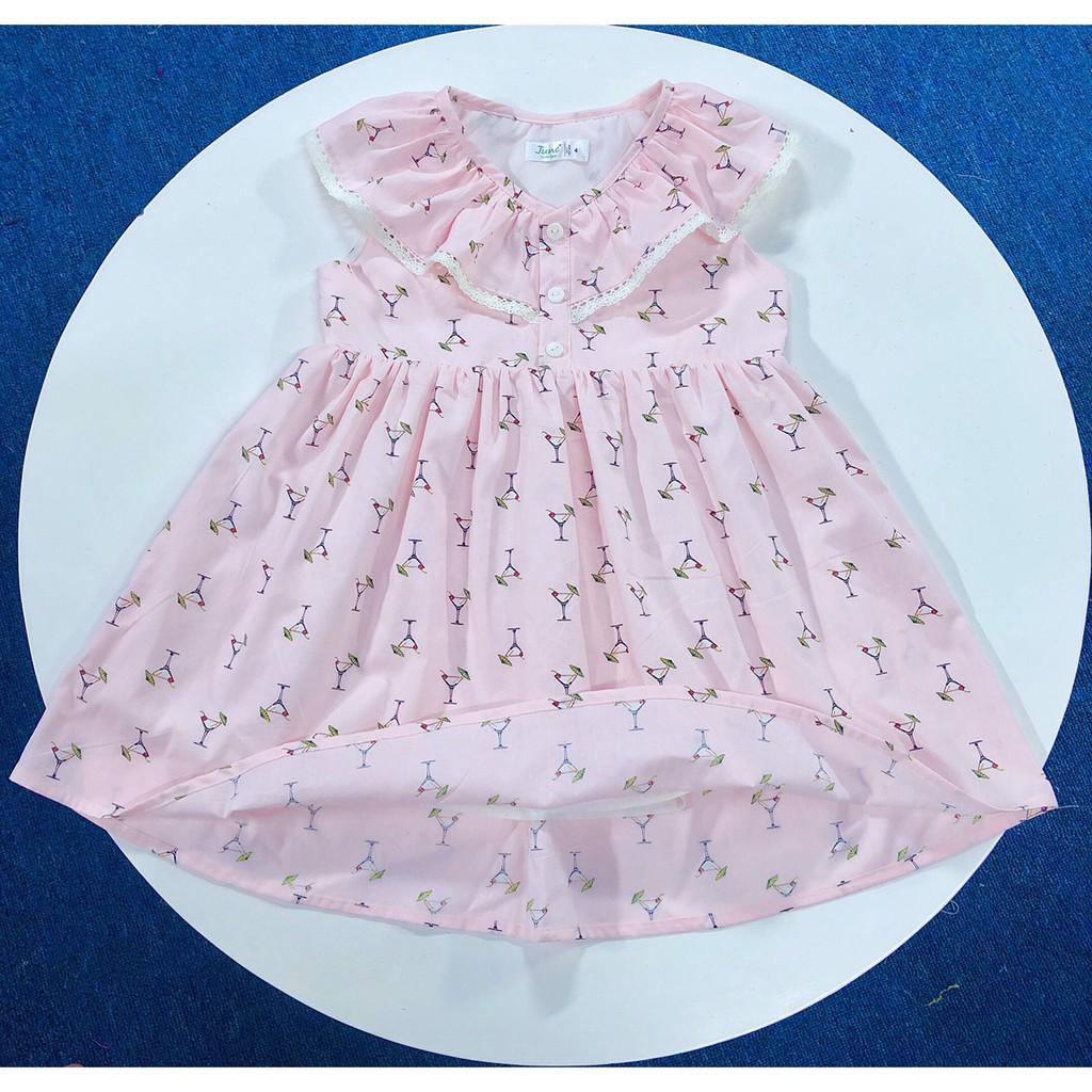 Đầm hồng nhạt cổ nhún ren họa tiết ly cocktail | 2Y-6Y