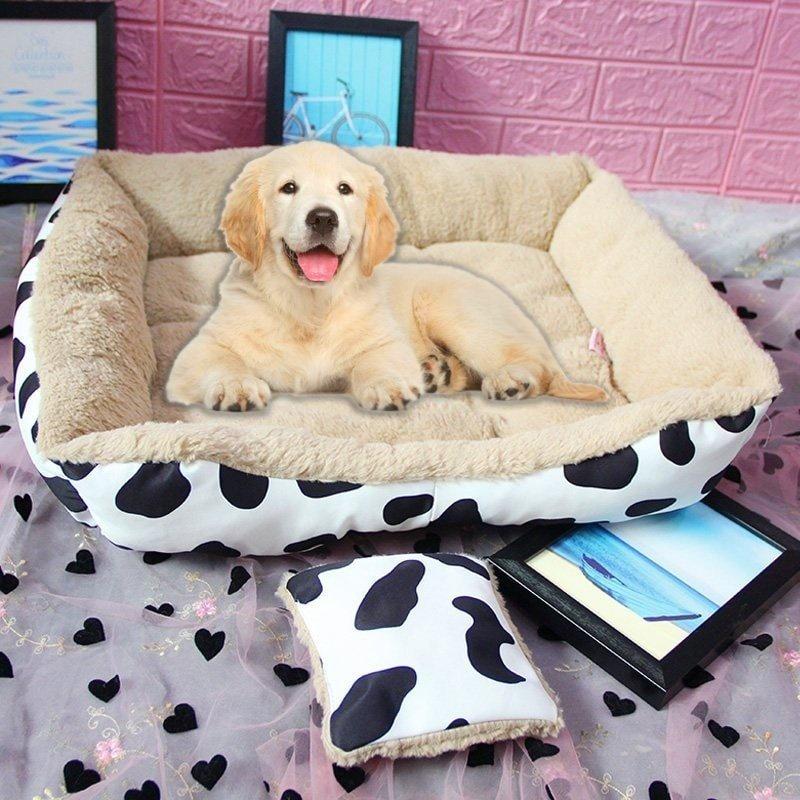 Nệm cho chó mèo, nệm vuông bò sữa cho thú cưng chó mèo tặng kèm gối