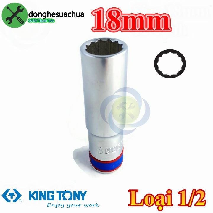 Tuýp 18mm 1/2 Kingtony 423018M loại dài 77mm 12 cạnh màu trắng