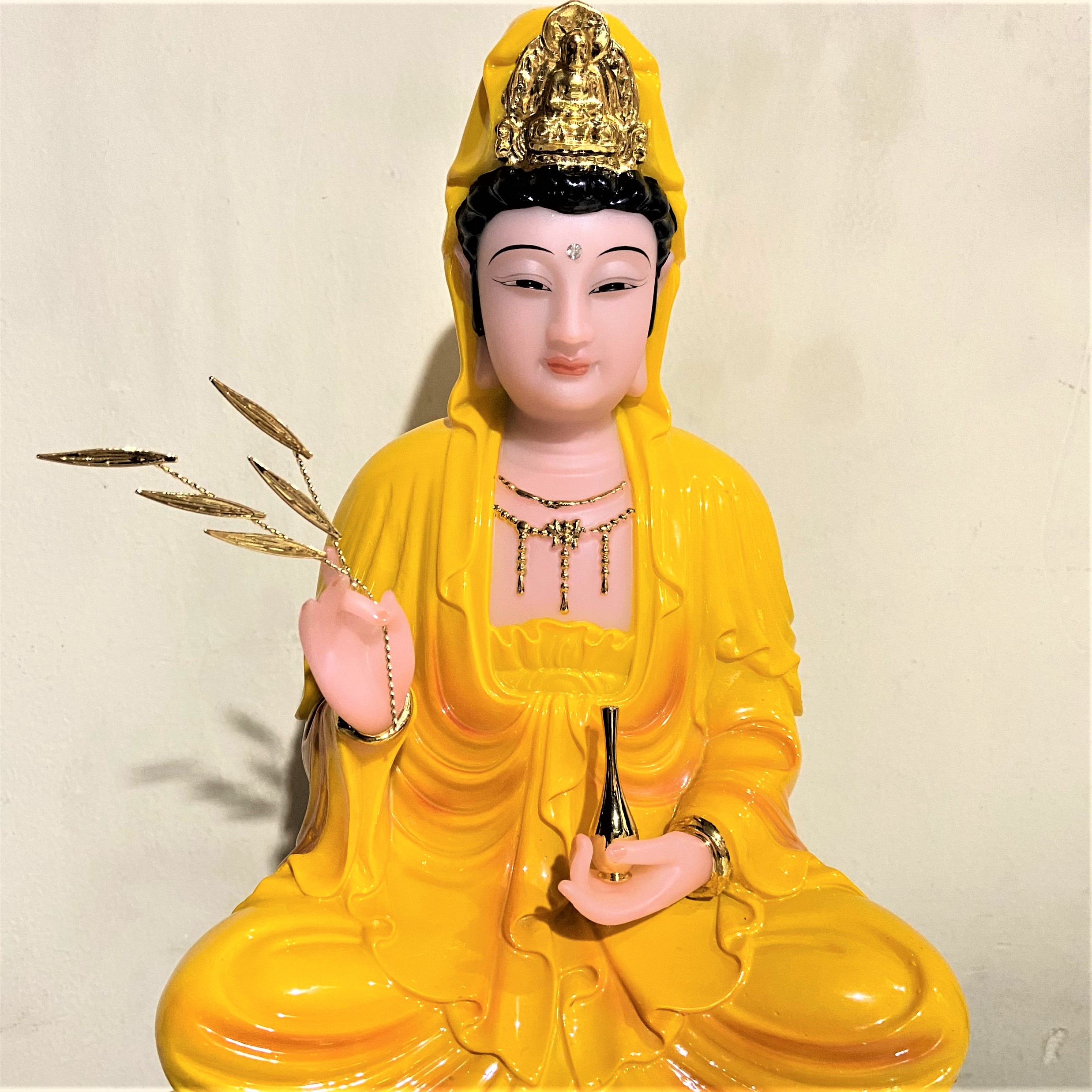 Tượng Phật Quan Âm Bột Đá Xanh Ngọc Cao 30cm