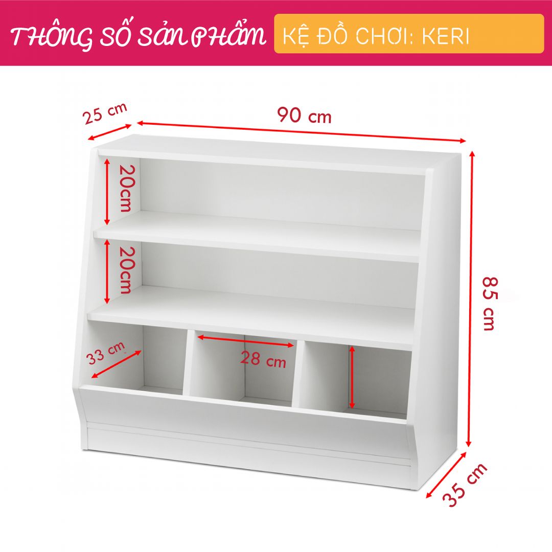 Kệ để đồ chơi cho bé SMLIFE Keri | Gỗ MDF dày 17mm chống ẩm | D90xR35xC85cm