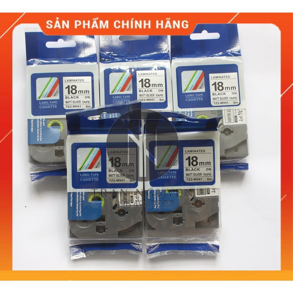 [Combo 5 hộp] Nhãn In đa lớp Tz2-m941 - Đen nền bạc 18mm x 8m - Hàng nhập khẩu