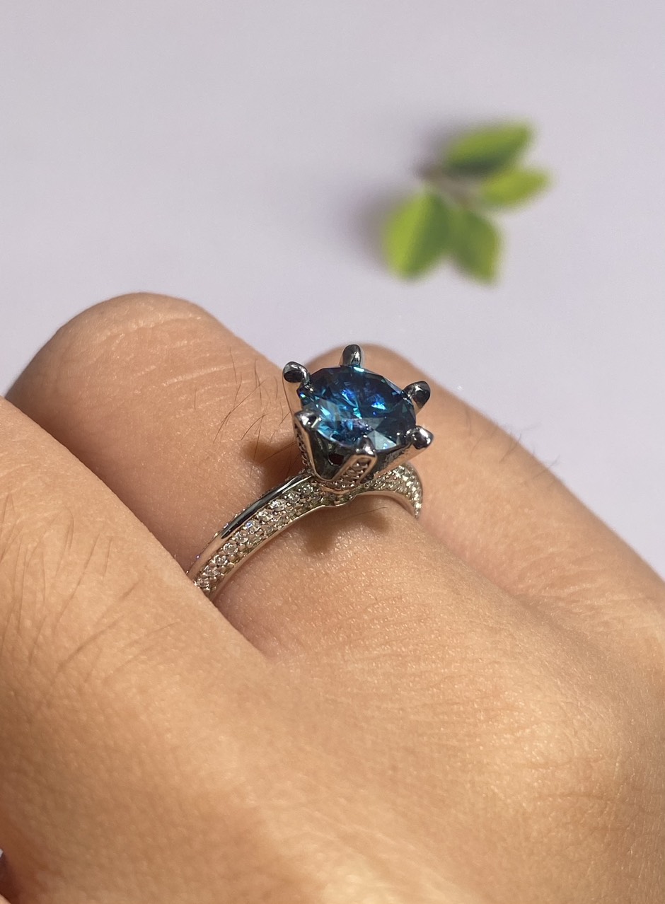 Phụ kiện đeo ngón tay Bạc 925 xi Kim viên chủ Kim Cương nhân tạo Moissanite Xanh hạt 1.5carat - R15.13