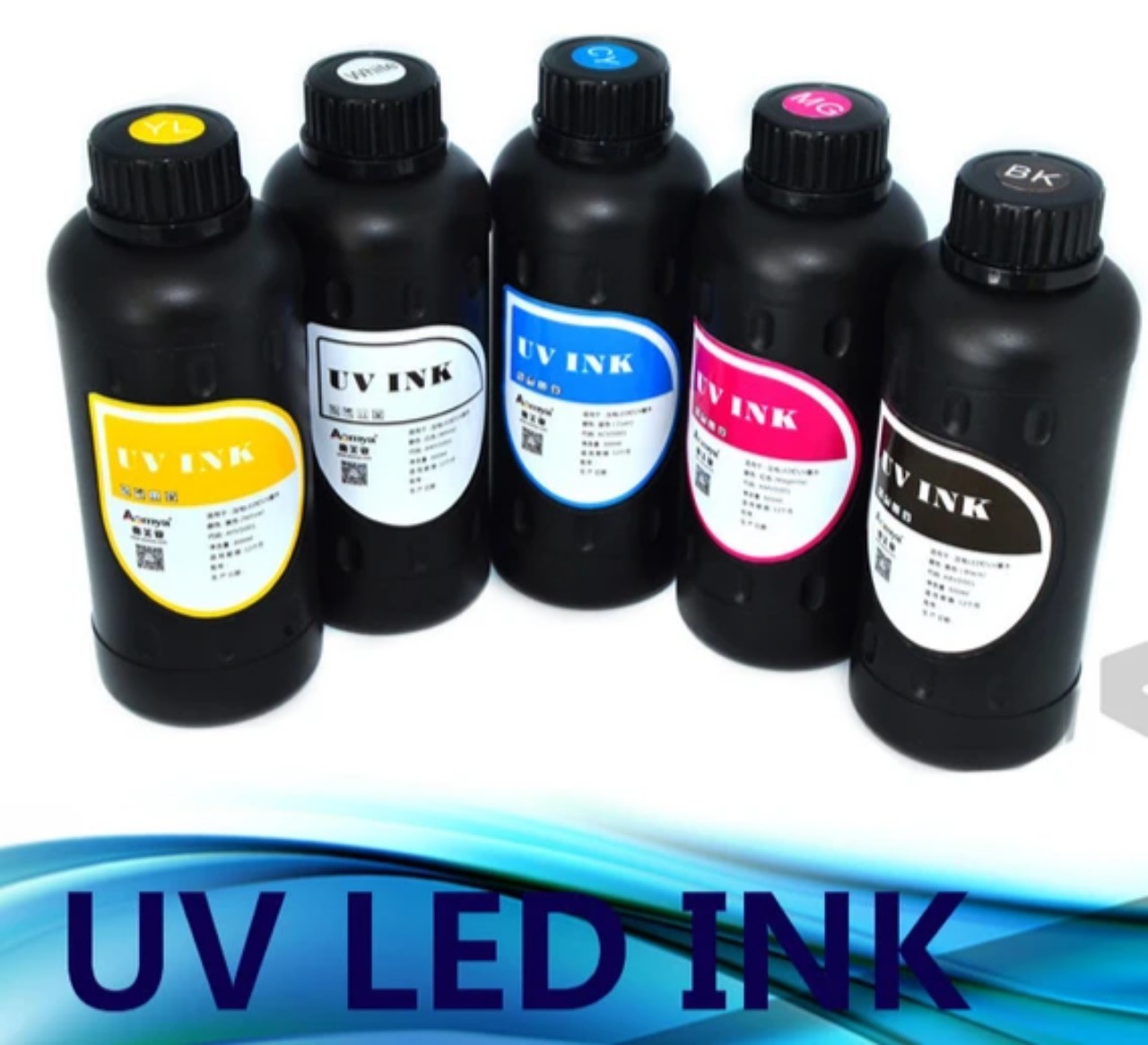 Hình ảnh HCM- Mực in UV màu đen (BK), hàng nhập khẩu, ứng dụng in quảng cáo tương thích trên mọi chất liệu (nhựa, gỗ, thủy tinh, mica), dung tích chai 1 lít cho đầu in RICOH GEN5 GEN6.