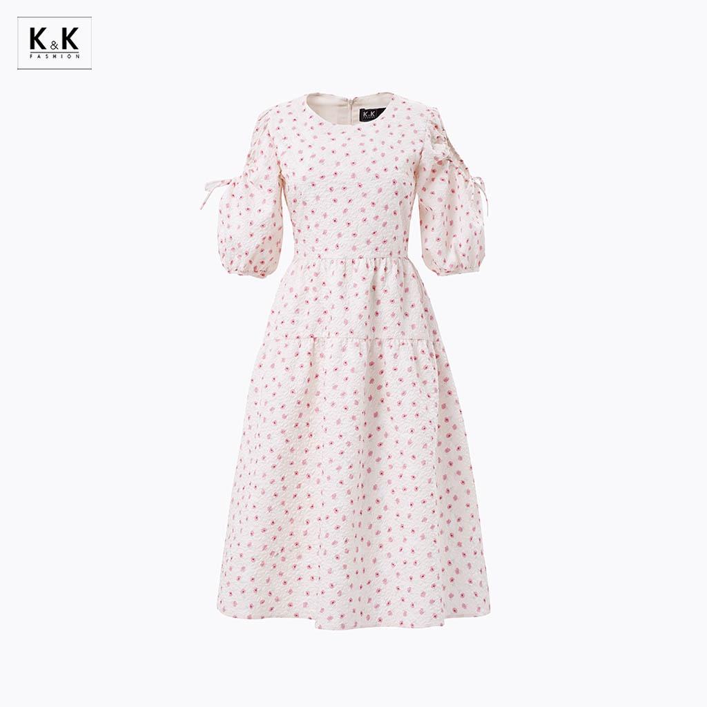Đầm Xòe Hoa Nhí Tay Cut Out K&amp;K Fashion KK119-09 Chất Liệu Xốp 3D