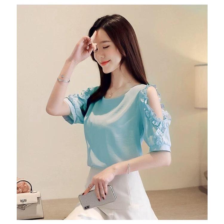 Áo Kiểu Công Sở Tay Bèo Khoét Vai Điệu Đà BY6381