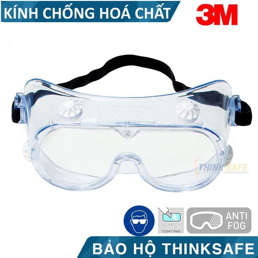 Kính chống hóa chất 3M 334 kính chống văng bắn hoá chất và bụi, chống tia UV, có lỗ thông khí, chống đọng sương