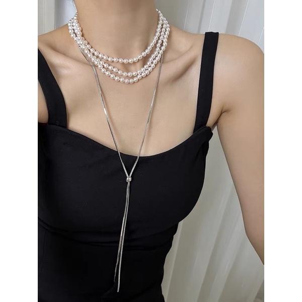 N373 dây chuyền hạt trai sợi dài có khoá tạo được nhiều kiểu dáng xinh xắn cho nữ