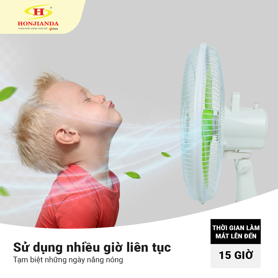 Quạt sạc tích điện Honjianda FL 316 - tích hợp đèn LED &amp; cổng USB - Hàng chính hãng