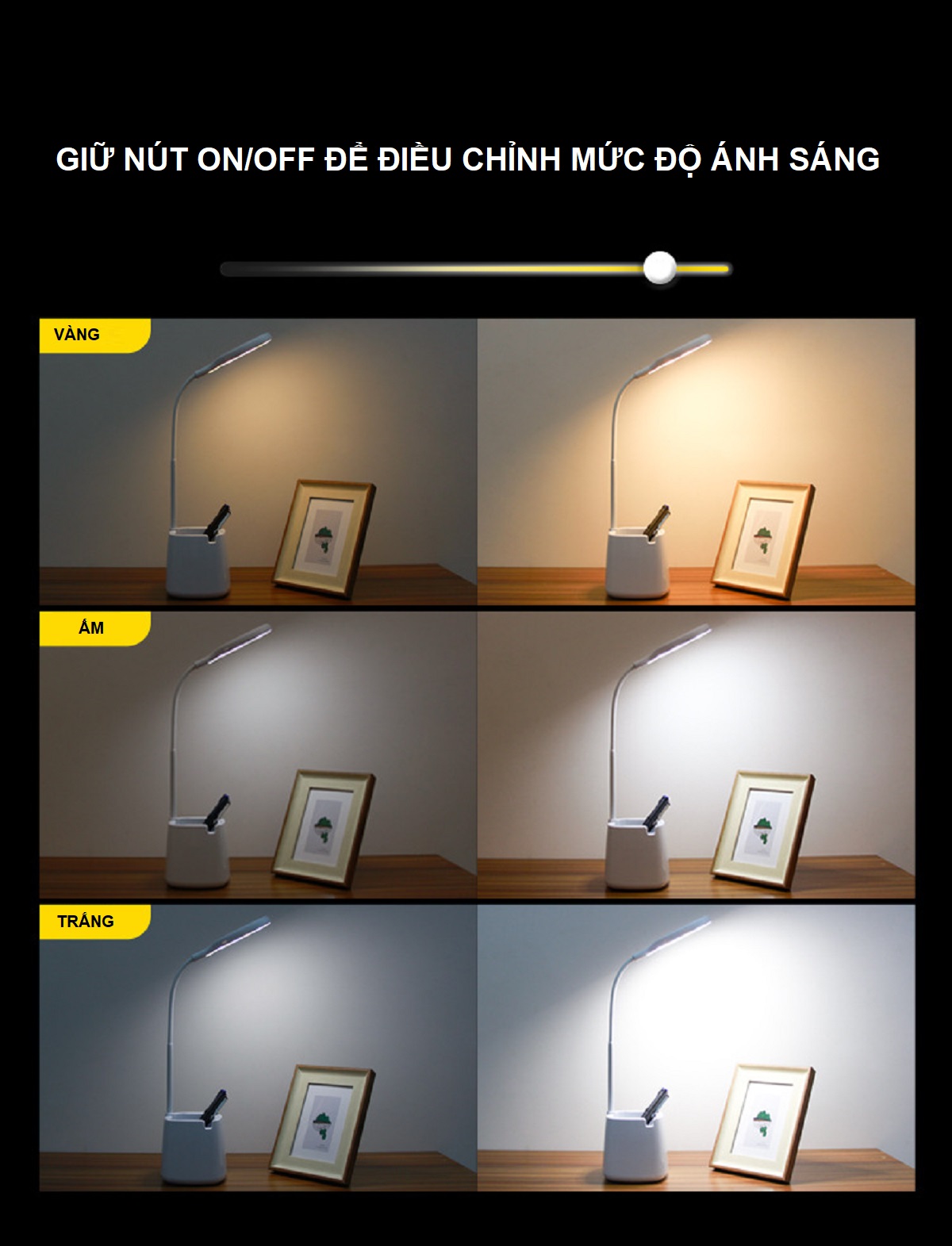 Hình ảnh Đèn Bàn Học ,Đọc Sách, Đèn Ngủ Cao Cấp  LED Chống Cận 03 Chế Độ Ánh Sáng Bảo Vệ Mắt -KOVER (tặng dây cáp sạc pin)