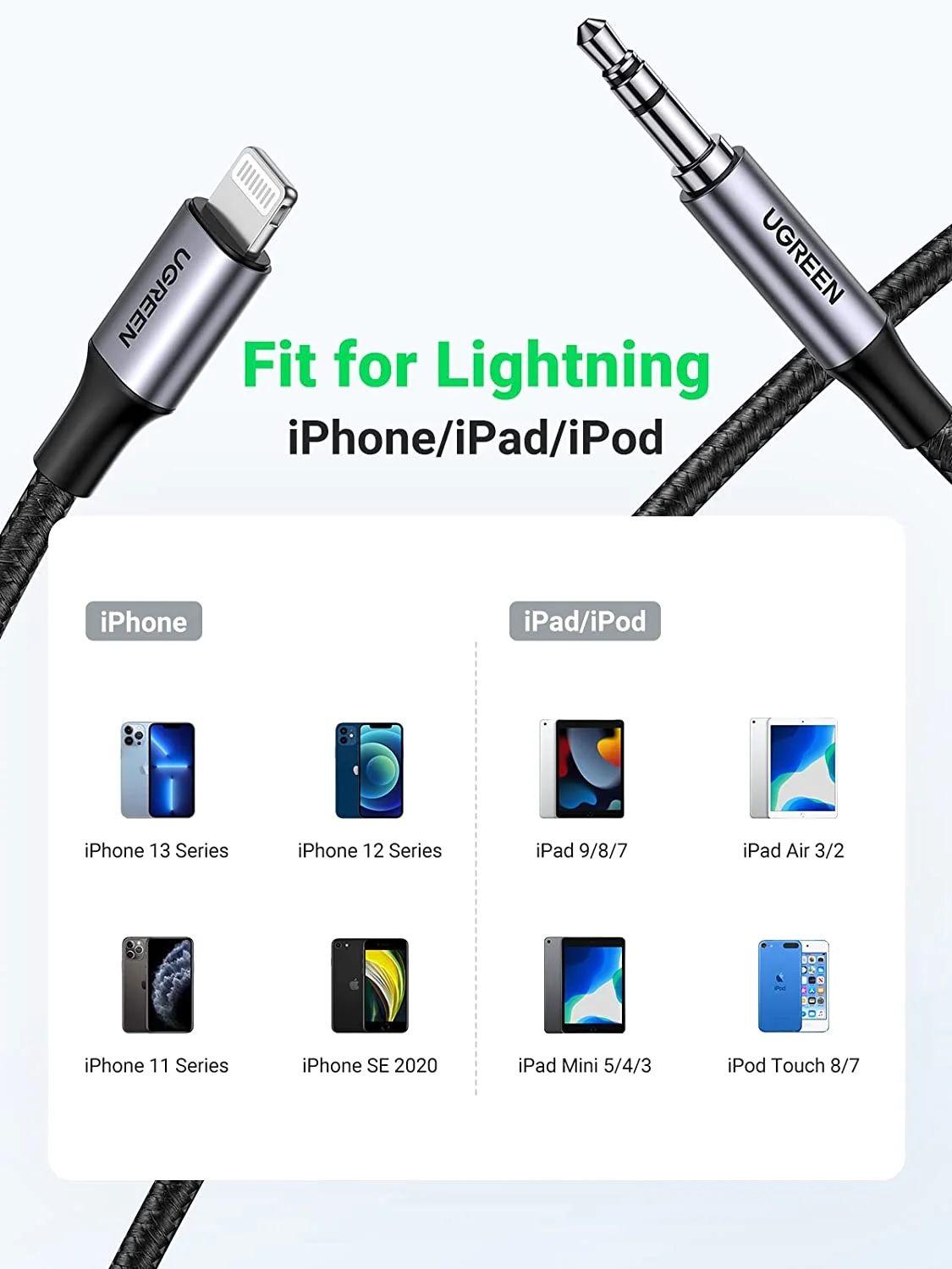 Ugreen UG70862US315TK 2m MFI Cáp Chuyển Đổi Lightning Sang Audio 3.5mm dây dù Màu Đen - HÀNG CHÍNH HÃNG