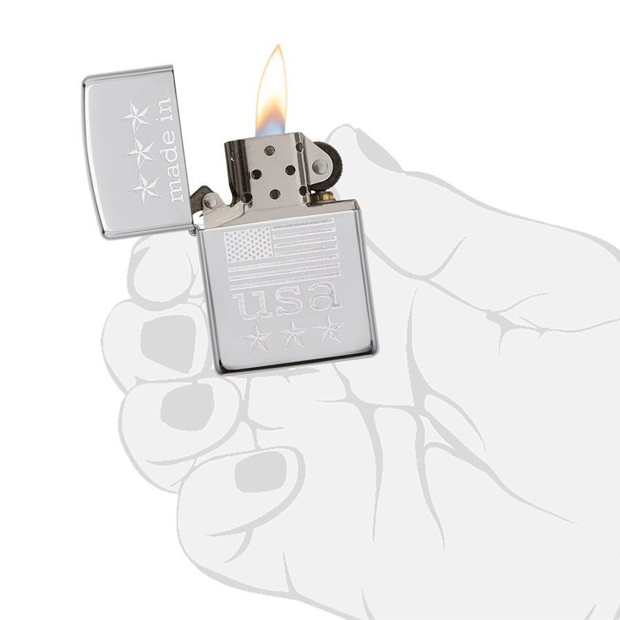 Bật Lửa Zippo 29430 - Made In The Usa With Flag Polished Chrome