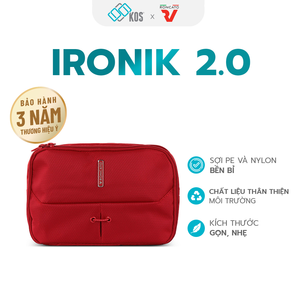 Túi đựng mỹ phẩm du lịch RONCATO IRONIK 2.0 TOILET KIT, Vải chống thấm, Thương hiệu Ý - Màu đỏ