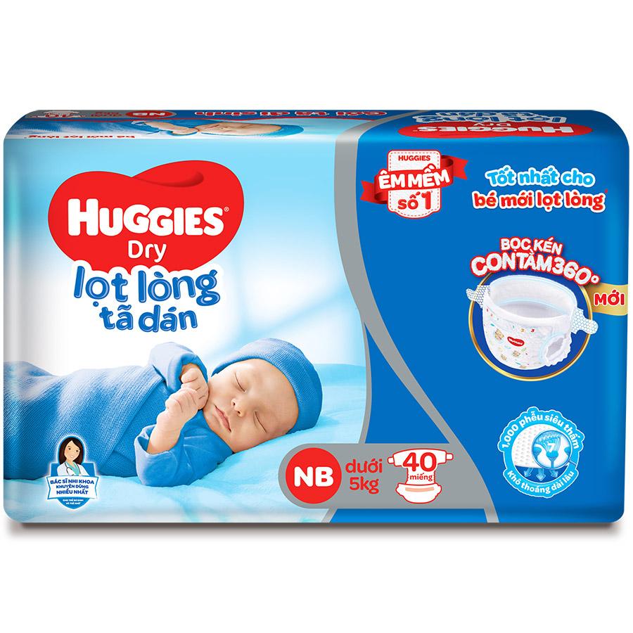 Tã Dán Sơ Sinh Huggies NB40 (Dưới 5kg) - Gói 40 miếng - Bao bì mới