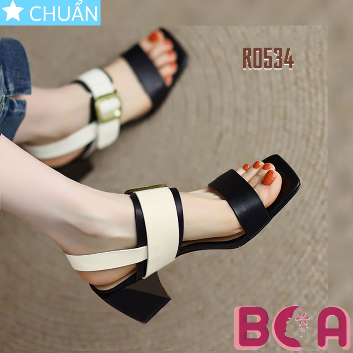 Giày cao gót nữ hở mũi 5p RO534 ROSATA tại BCASHOP kiểu dáng sandal, phối màu sành điệu cùng chất liệu da êm chân