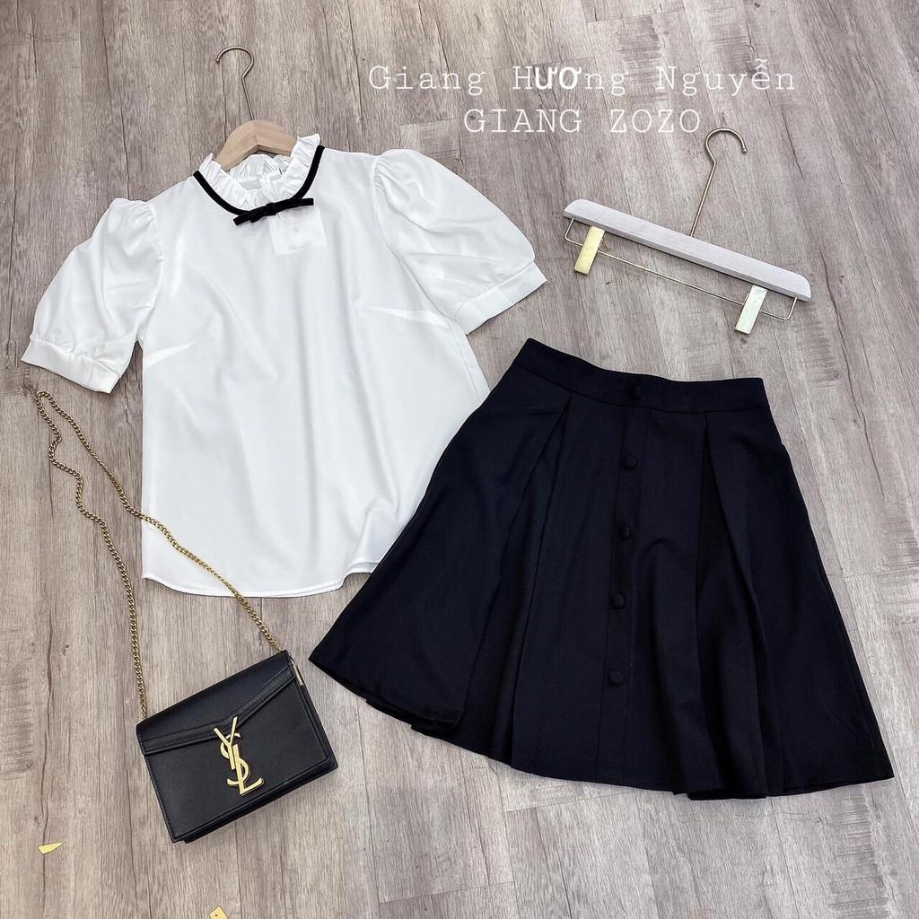BÁN SỈ SET SƠ MI CỔ BÈO TAY BỒNG + CHÂN VÁY ĐEN