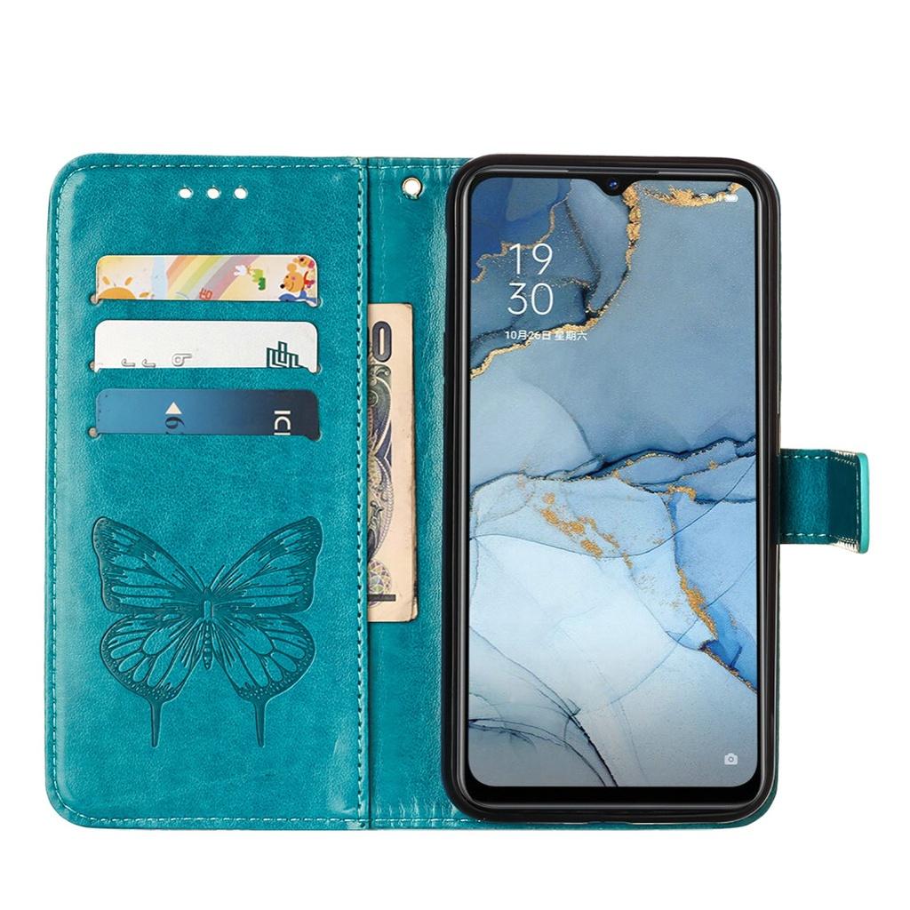 Ốp điện thoại da dạng ví dập nổi hình bướm có giá đỡ cho Oppo Reno6 Pro + 5G Realme 5 6i Find X2 Lite Find X2 Neo