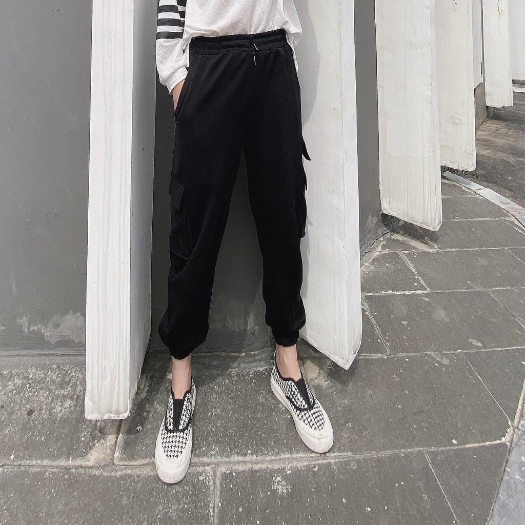 Quần jogger cotton hàn nữ ống rộng bo gấu mịn cá tính, dày dặn, phù hợp đi chơi, đi làm, picnic