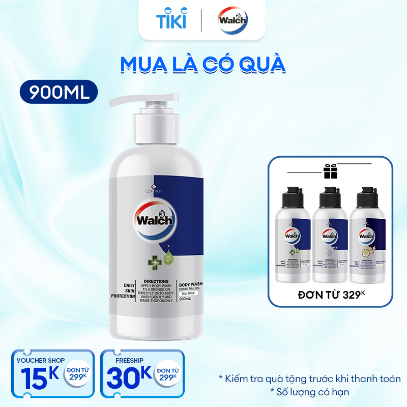 Sữa tắm tinh dầu Walch tiêu diệt vi khuẩn, dưỡng ẩm mềm mịn, tái tạo làn da (900ml)