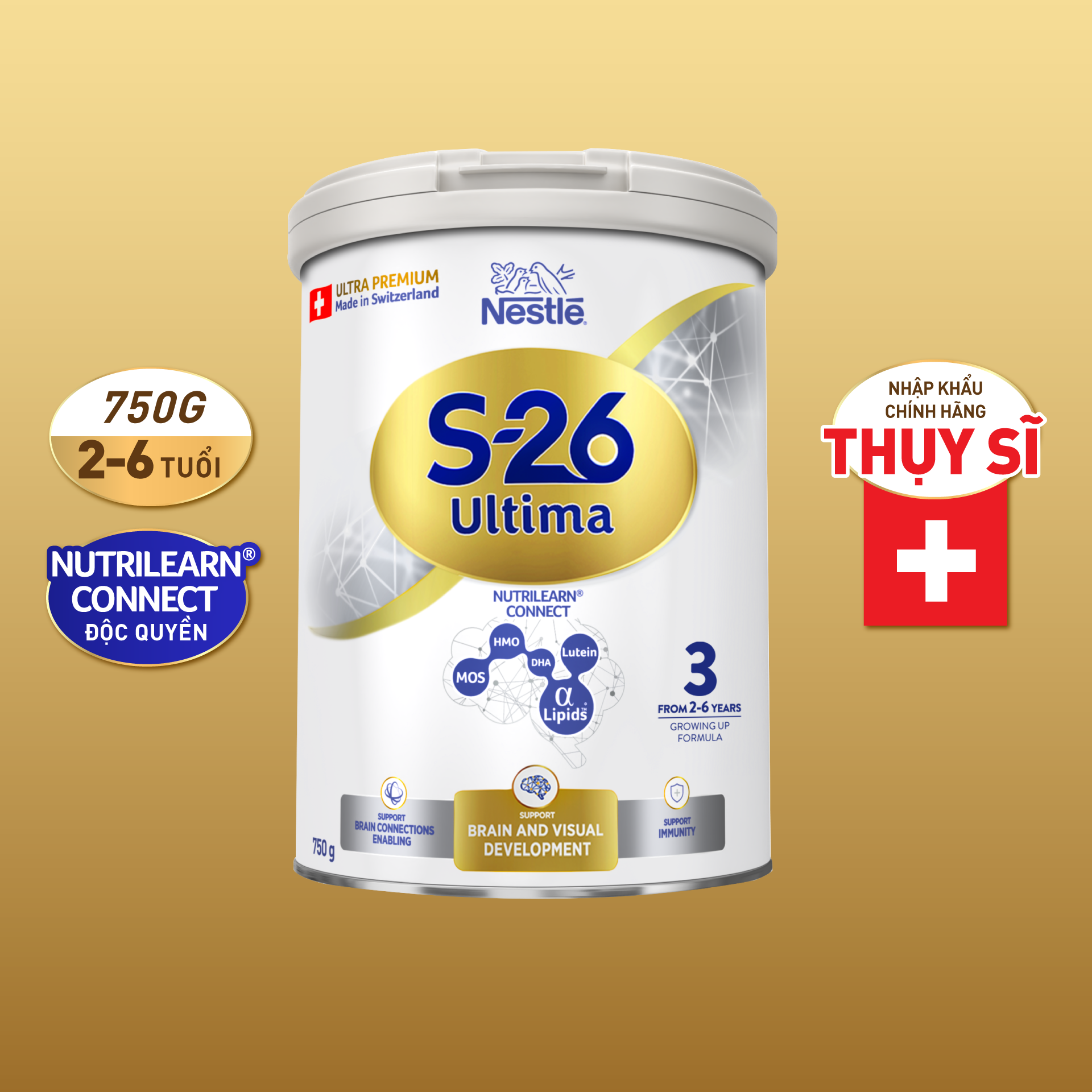 Sữa Bột Nestlé S-26 ULTIMA 3 (S26) 750G từ Thụy Sỹ độc quyền tăng tốc độ kết nối não bộ 2,5 lần với NUTRILEARN CONNECT Tặng ​Máy massage cổ​ (2-6 tuổi)
