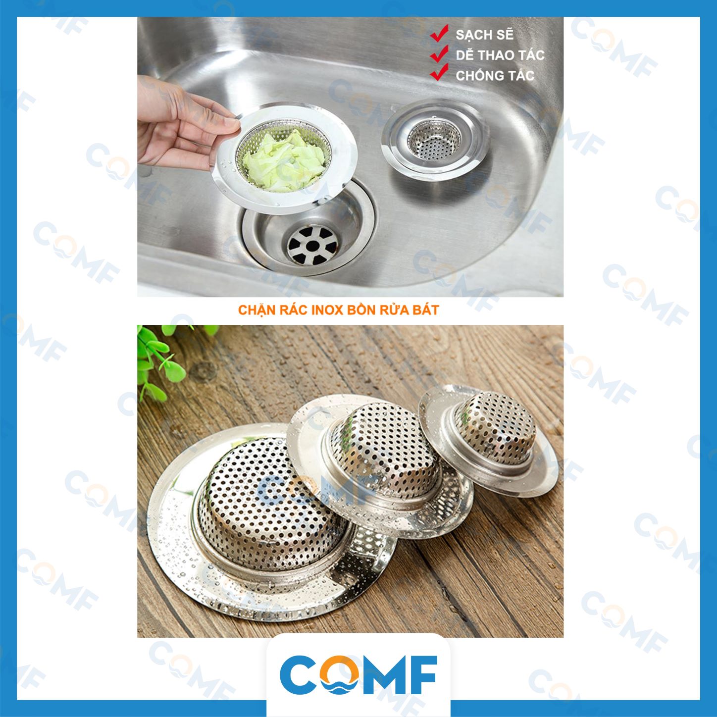 Combo 2 Chiếc Lọc Rác Inox Bồn Rửa Chén Chặn Rác Inox Chậu Rửa Bát COMF Size L 11.3cm Inox 201 Siêu Bền 2 Mặt Mạ Bóng Chất Lượng Cao – Hàng Nhập Khẩu