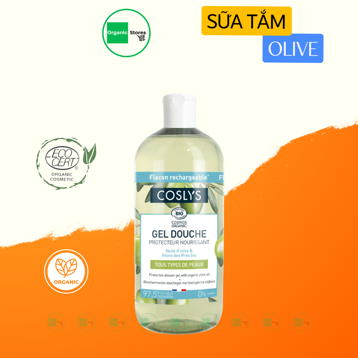 Sữa tắm hữu cơ dạng Gel chiết xuất từ Ô liu 1L - Coslys