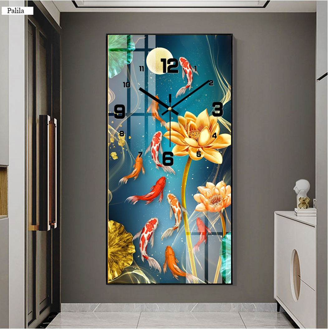 Đồng Hồ Mẫu Chín Con Cá Tuyệt Đẹp - Tranh Đồng Hồ Tráng Gương Cao Cấp