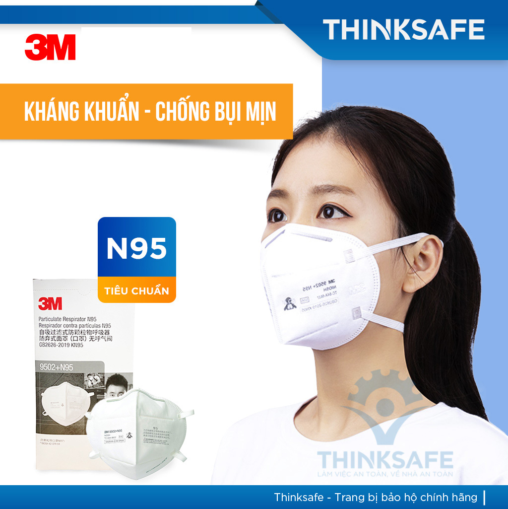 Khẩu trang N95 3M 9502 kháng khuẩn chống bụi mịn - Khẩu trang 3d mask thiết kế thoải mái khi đeo đạt chuẩn N95 kháng khuẩn, chống bụi, chống độc, Khẩu trang 3M chính hãng
