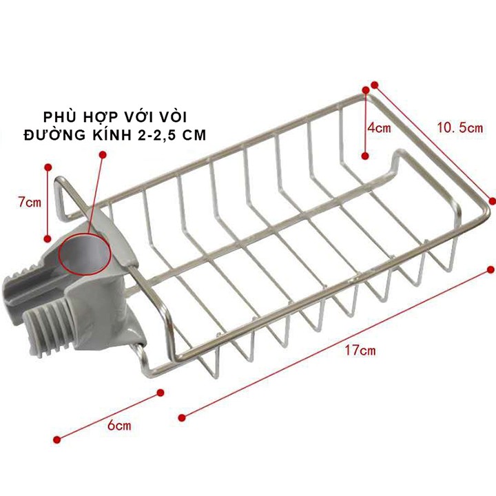 Giá Inox Đựng Lưới Rửa Bát, Cọ Xoong, Bàn Chải, Xà Bông Treo Vòi Nước Bồn Rửa Bát- Hàng Loại 1 - Chính Hãng MINIIN