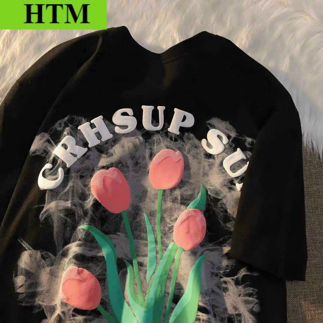 Áo Phông Hoa In Nổi Chữ TULIP CRHSUP Nam Nữ Đều Mang Được Chất Liệu áo Bao Đẹp Và Dày Dặn Siêu CuTe Hot Trend HTM FASHION