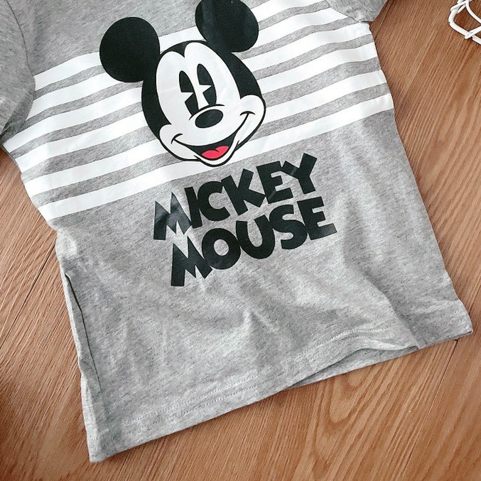 Áo cộc tay Mickey phối kẻ bé trai 1-10 tuổi