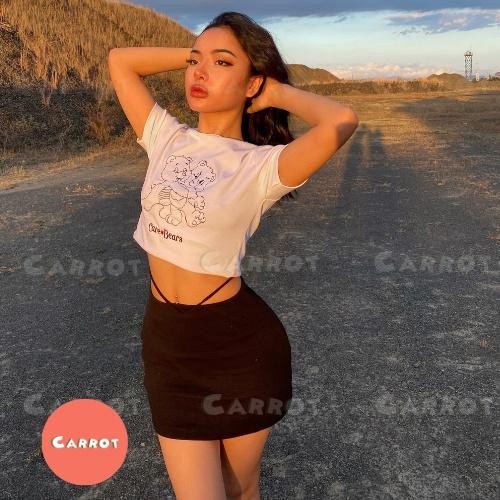 Áo croptop trắng thêu gấu cute bear thun gân dễ thương đáng yêu phong cách thời trang nữ freesize carrotxinhdep