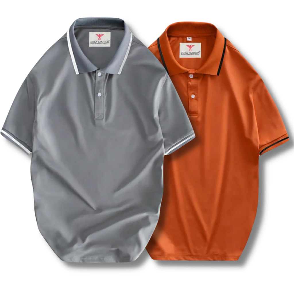 Áo Polo Nam Tặng 1 Quần Lót Thái Pique Basic Co Giãn Thoáng Khí Thương Hiệu Doka, Combo 2 Ao - Dbm215 - Cam, Xám - Xl