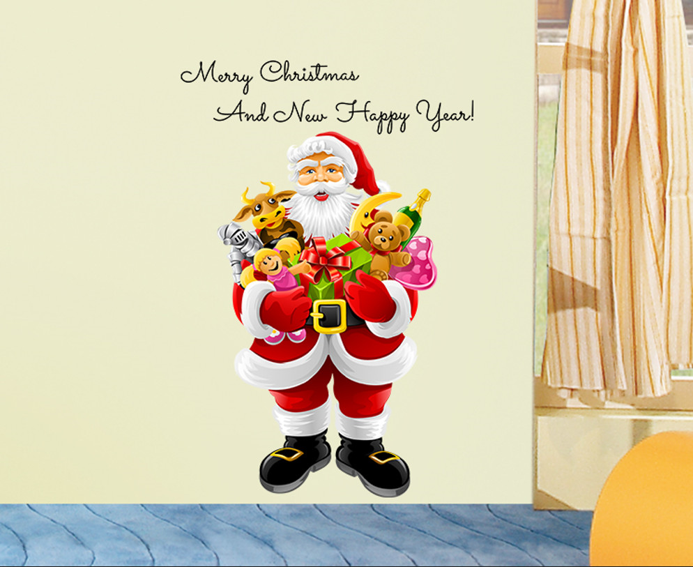 Decal trang trí Noel - Ông già Noel ôm những món quà