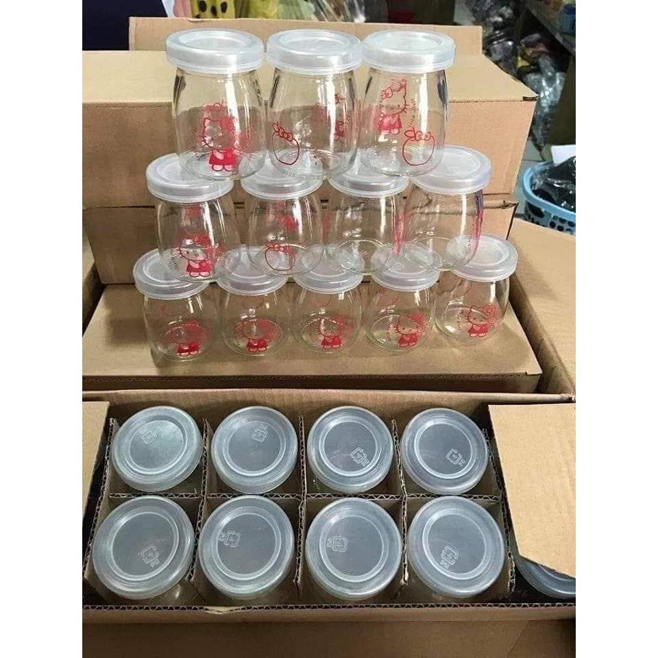 Set 12 Hũ Đựng Sữa Chua Thủy Tinh Có Nắp Đậy