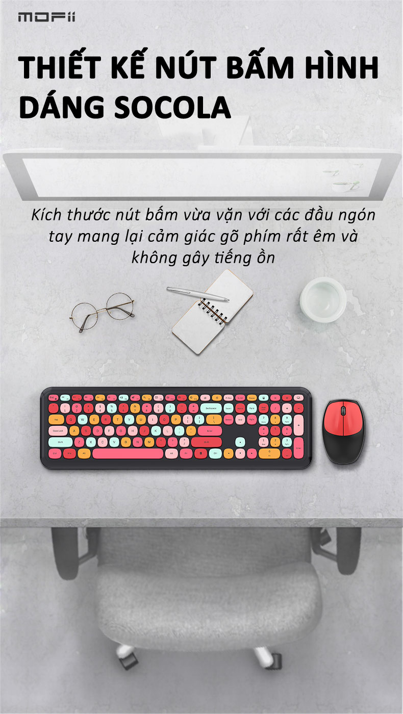 Combo bàn phím chuột không dây MOFII 666 thiết kế hiện đại đa dạng màu sắc kết nối bằng chip USB 2.4GHz - HÀNG CHÍNH HÃNG