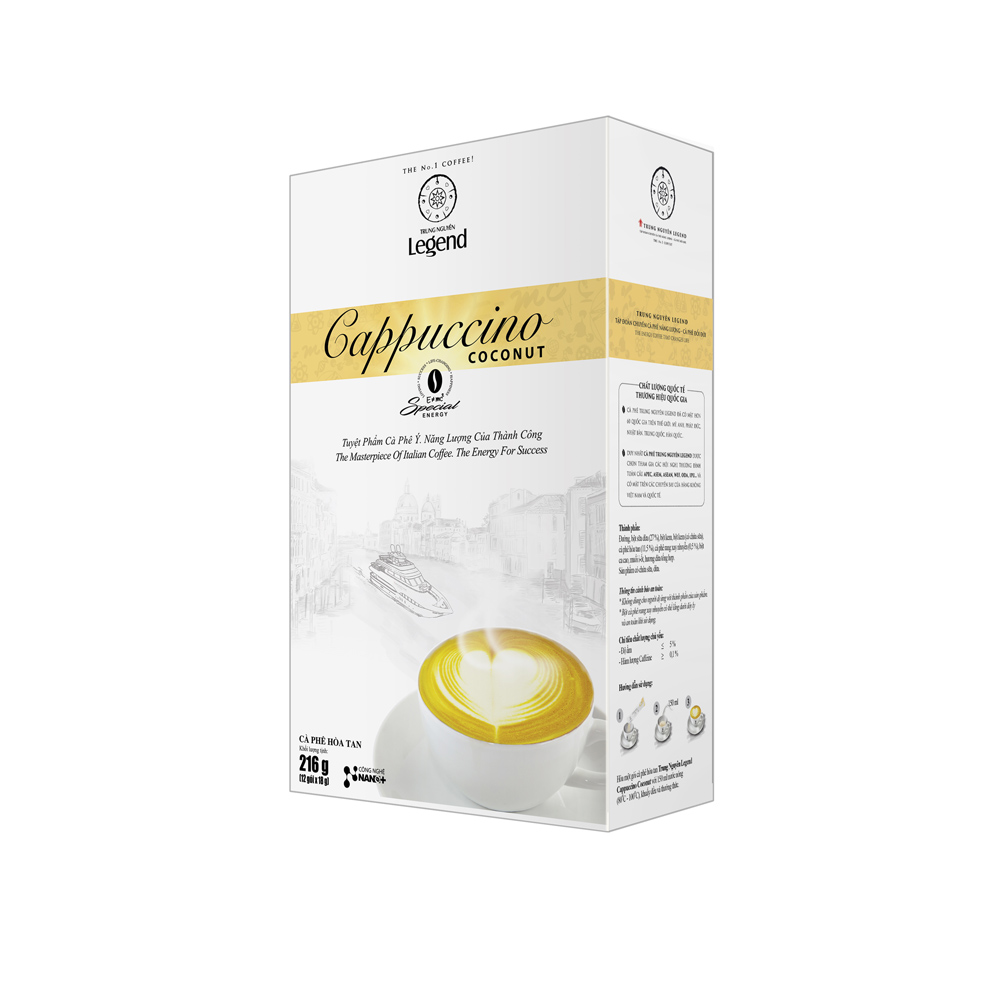 Trung Nguyên Legend - Cà phê hoà tan rang xay Cappuccino Coconut - Hộp 12 gói x 18gr