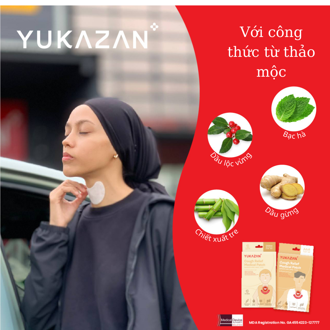 Miếng Dán Giảm Ho Yukazan Cho Người Lớn - Hộp 6 Miếng Giảm ho - Giảm đờm