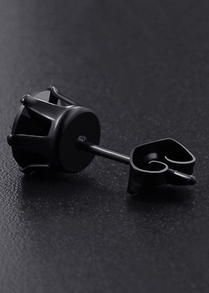 Bông tai inox đính đá màu đen Hàn Quốc cao cấp BT383