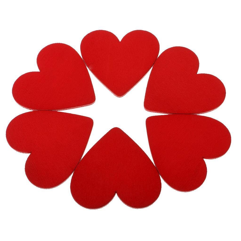 10 Pieces Red Love Heart Shape Wood Slice Pieces for DIY Craft Scrapbooking 48mm