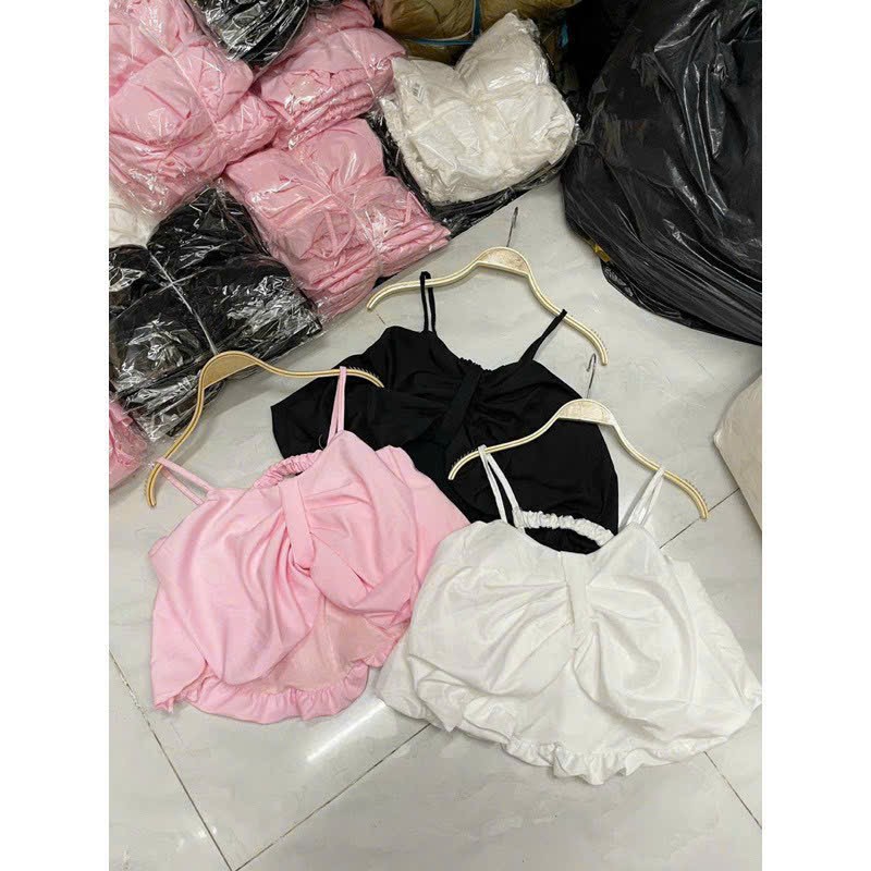 Áo 2 dây croptop nữ chất vải mềm mát mùa hè hottrend, Áo 1 dây phối nơ phía trước đơn giản cho Nữ thiết kế áo cực sang siêu xịn đi biển
