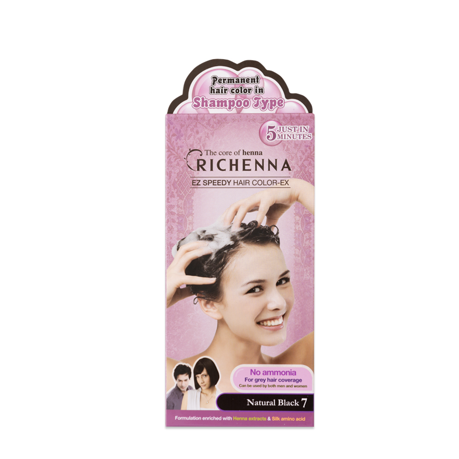 Thuốc nhuộm tóc phủ bạc thảo dược dạng dầu gội Richenna EZ Speedy Hair Color-EX Hàn Quốc màu đen tự nhiên