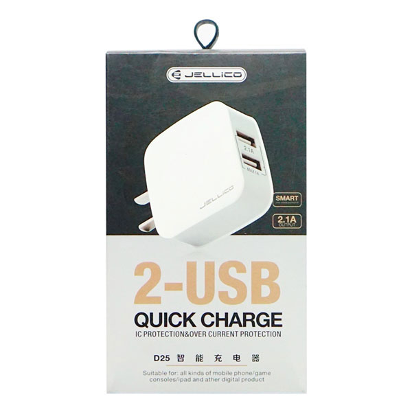 Cốc Sạc Nhanh Jellico 2.1A D25 - 2 Cổng Sạc USB - Quick Charge - Hàng Chính Hãng