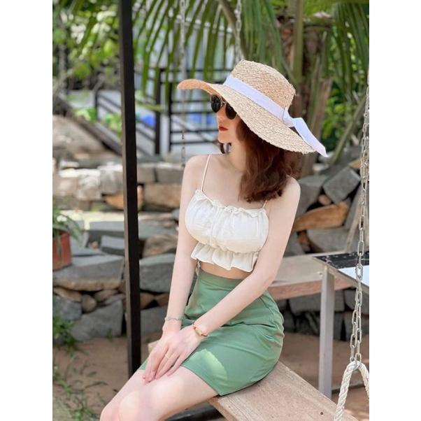 SET ÁO 2 DÂY HỞ LƯNG PHỐI CHÂN VÁY ĐI BIỂN