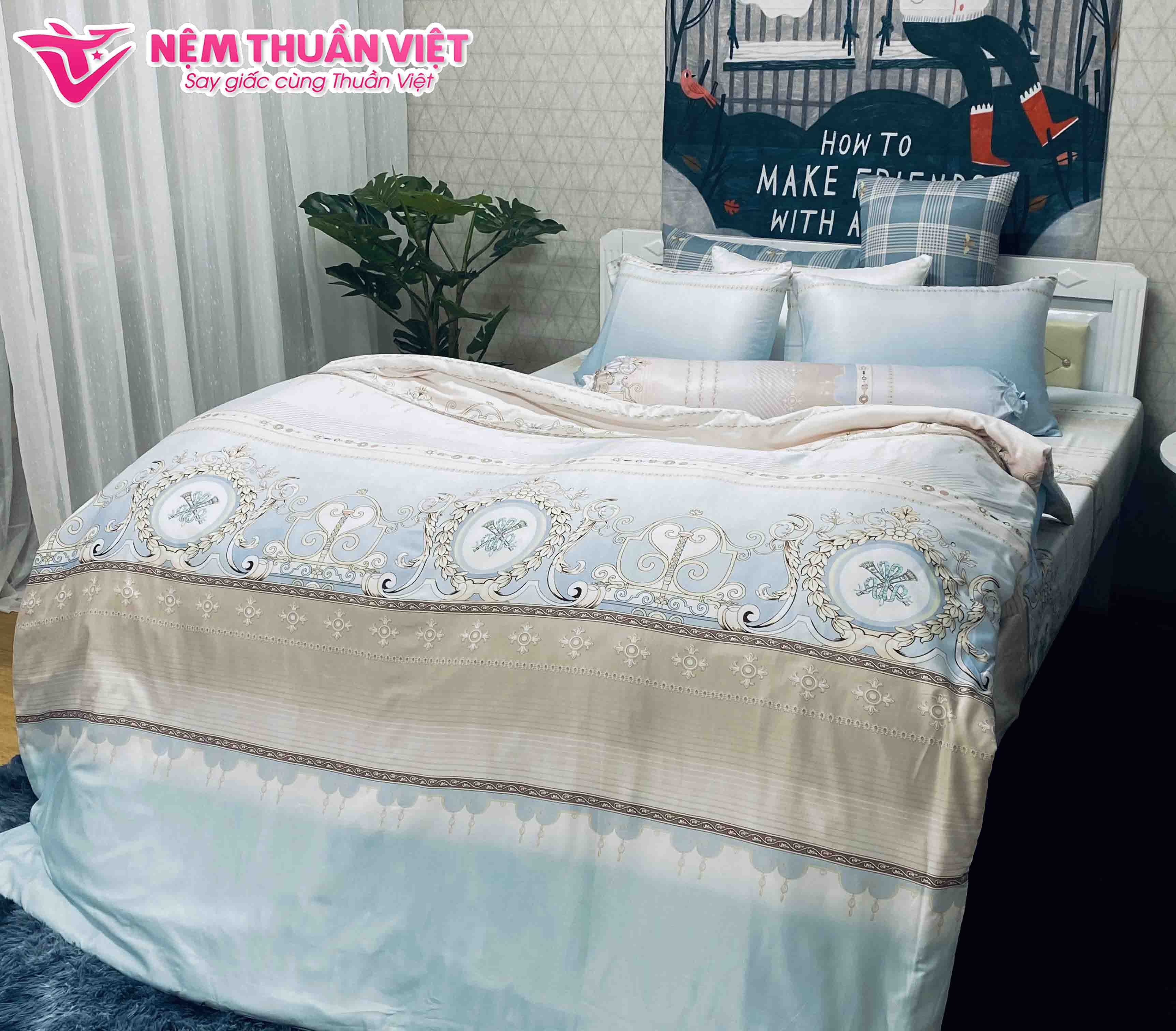 Bộ Ga Mền Cotton Tencel Thuần Việt - Họa tiết cổ điển sang trọng