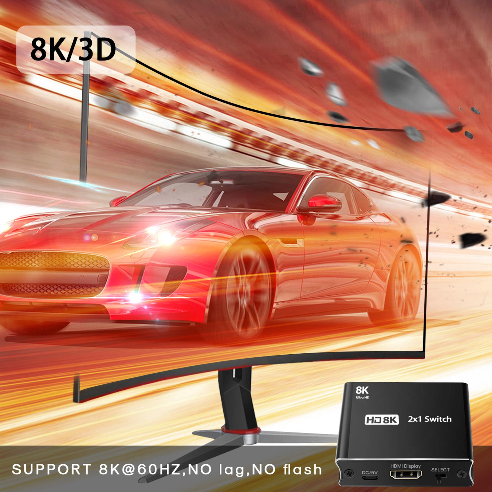 HD 2x1 Switcher 2 in 1 out High-speed HD Switcher Converter up to 8K@60Hz Resolution One-key Switch Wide Compatibility
