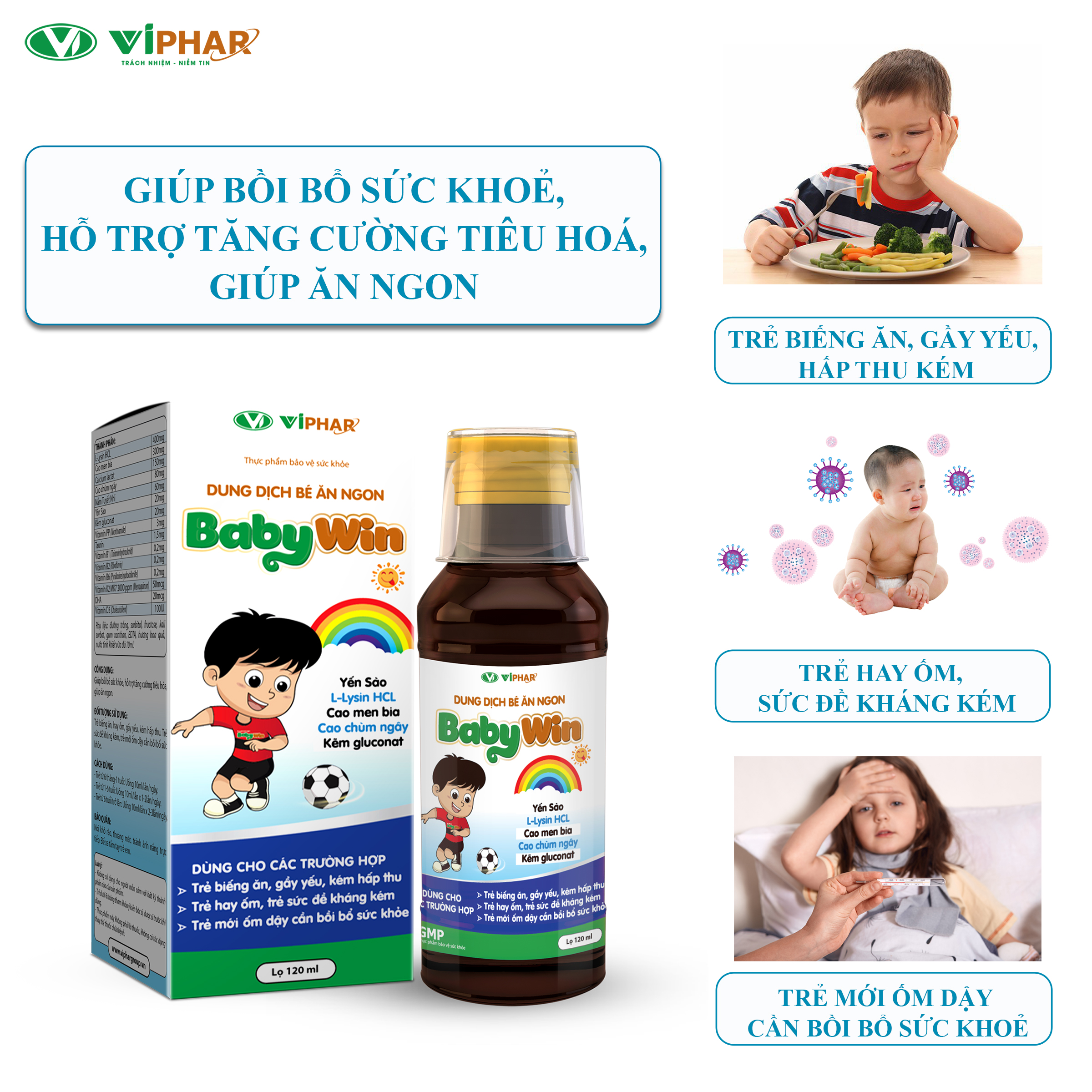 Siro Ăn Ngon, Tăng Hấp Thu Dưỡng Chất, Yến Sào Bổ Dưỡng Cho Bé BABYWIN VIPHAR Chai 120ml